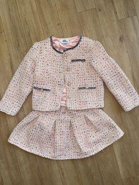LOLA + the BOYS 5/6 Girls Pink Tweed Jacket & Skirt Set